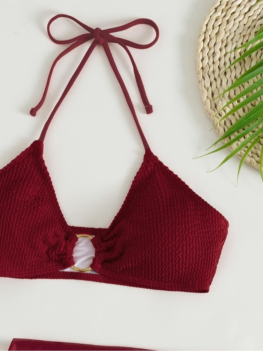 Women's Textured Halter Bikini Top - Burgundy - Picture 3 of 9
